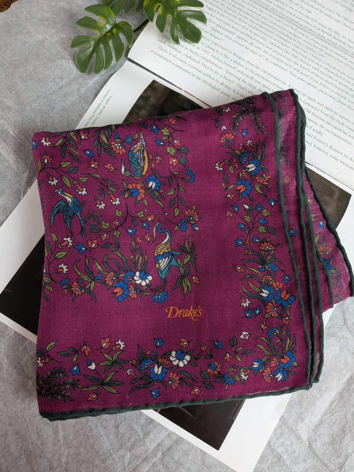 Drake's magenta birds of paradise print wool-silk square scarf product image