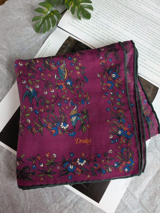 Drake's magenta birds of paradise print wool-silk square scarf product image