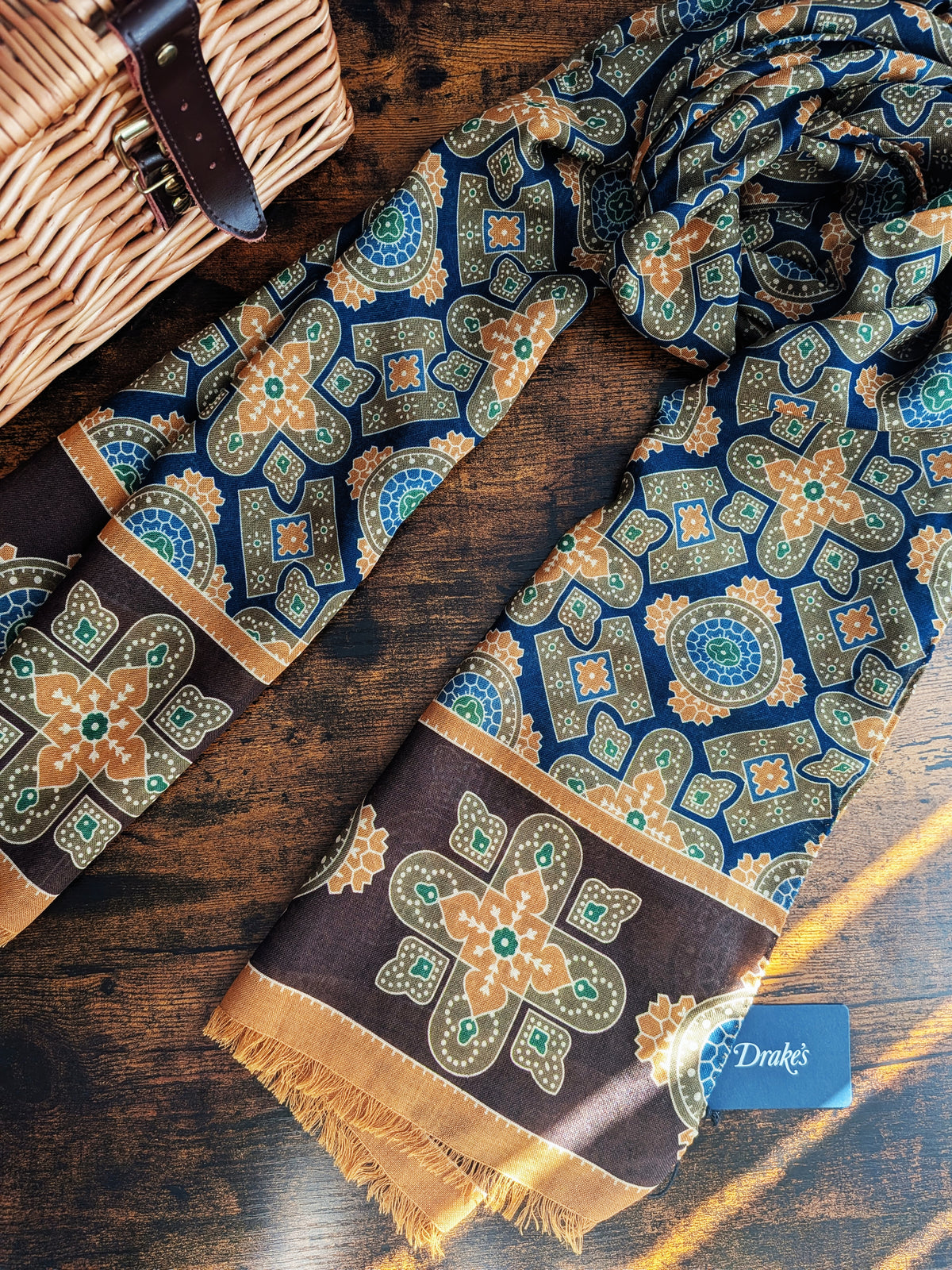 Drake's Medallion Print Wool-Silk Scarf - image 1