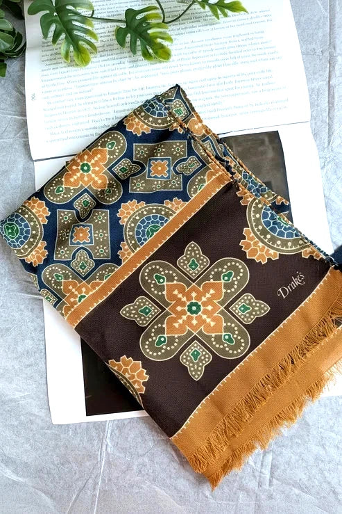 Drake's medallion wool silk print scarf product image