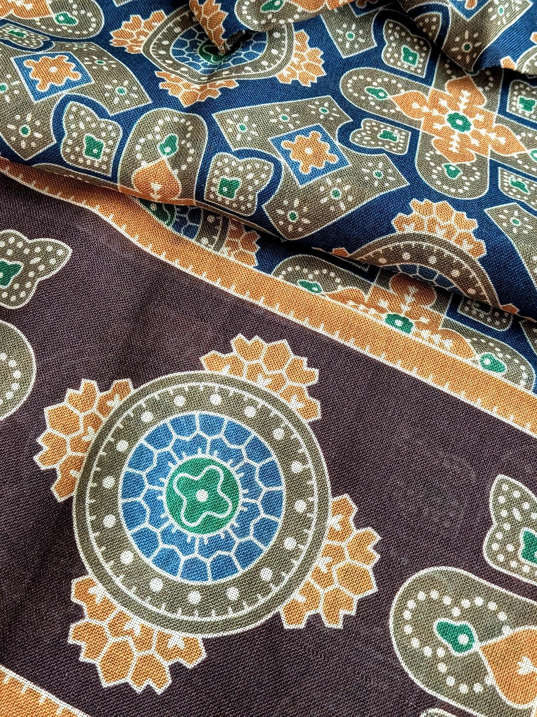 Drake's medallion wool silk print scarf detail view 2