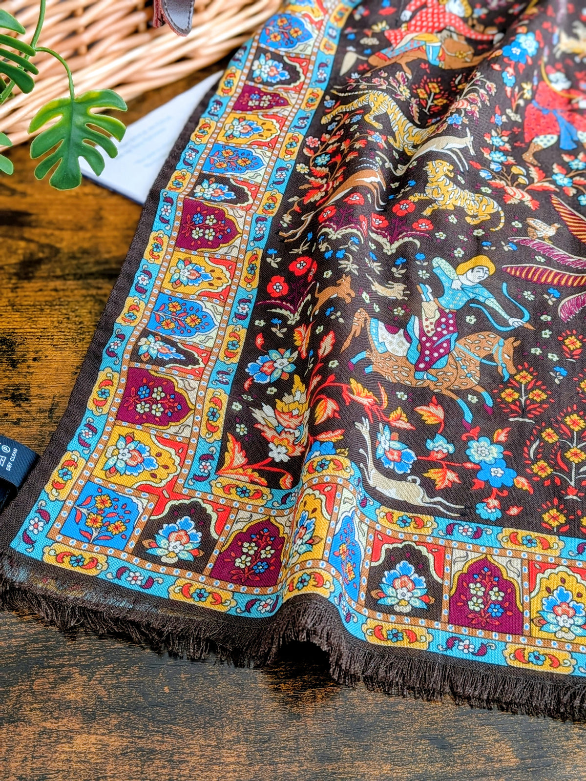 Drake's Mughal Garden Print Wool-Silk Scarf Brown - image 1