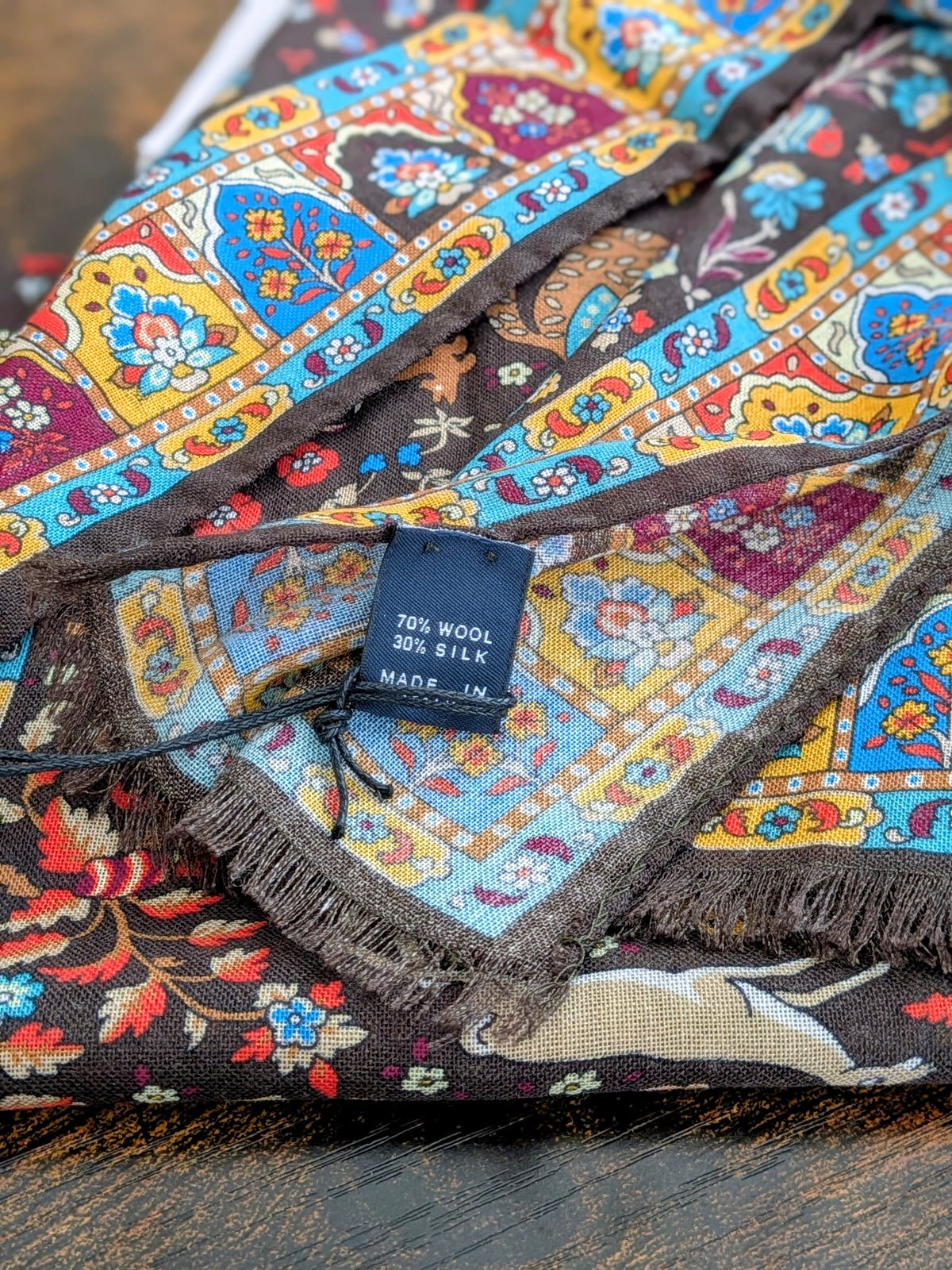 Drake's Mughal Garden Print Wool-Silk Scarf Brown - image 3