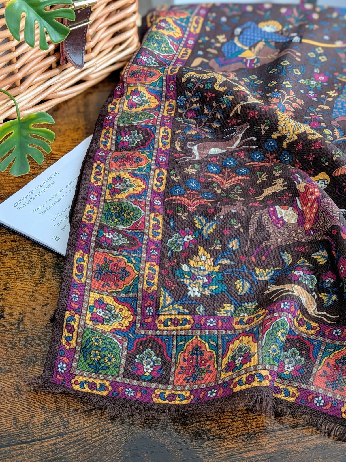 Drake's Mughal Garden Print Wool-Silk Scarf Brown Purple - image 1