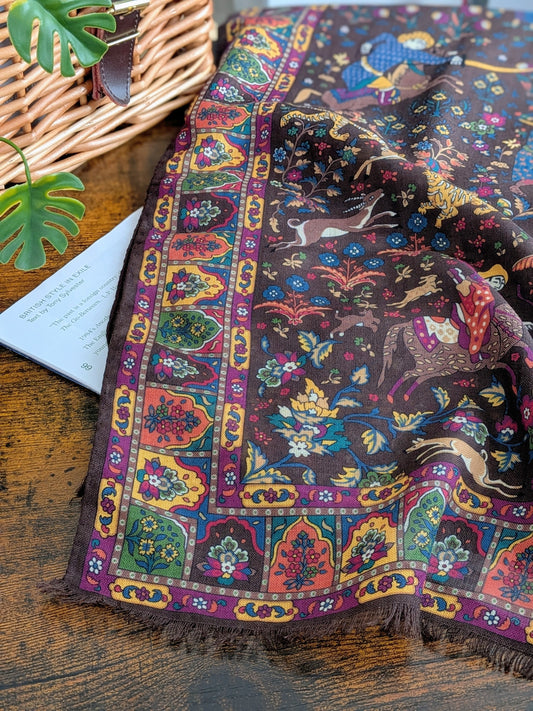 Drake's Mughal Garden Print Wool-Silk Scarf Brown Purple - image 1