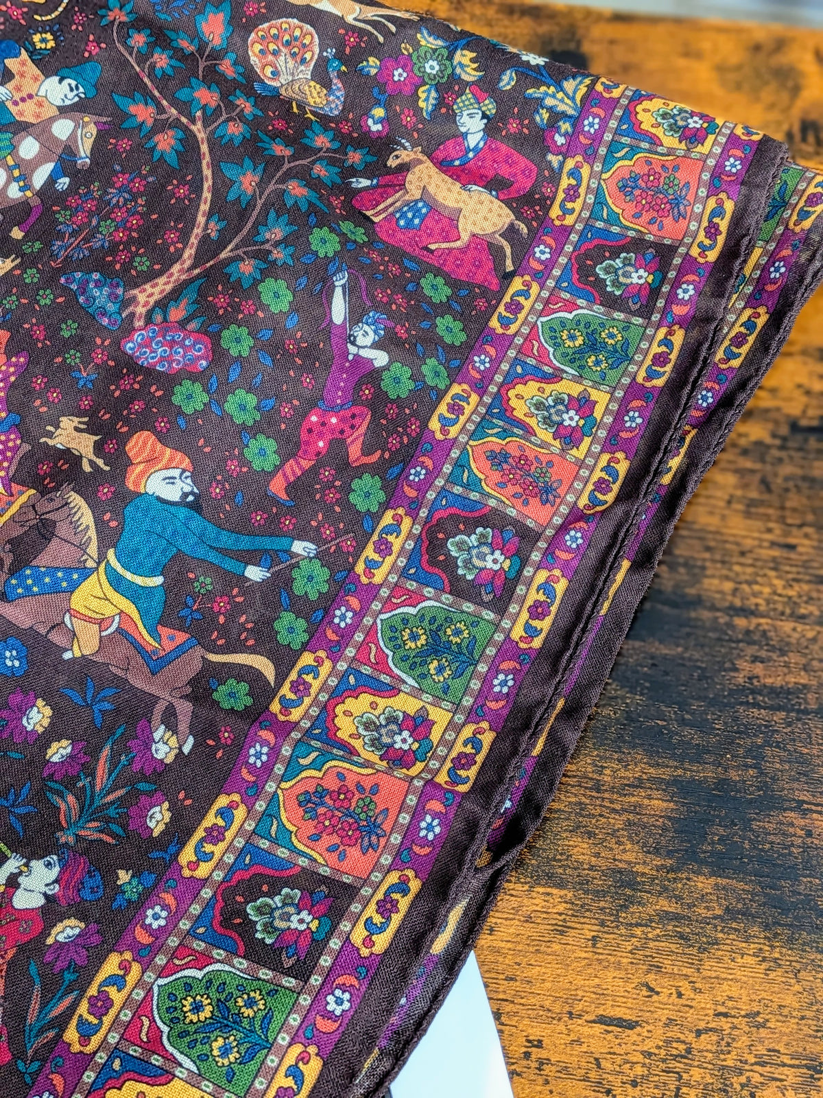 Drake's Mughal Garden Print Wool-Silk Scarf Brown Purple - image 3