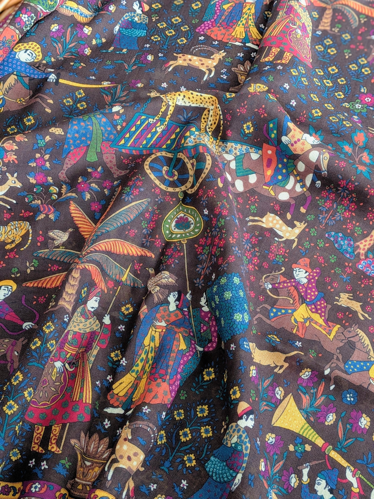 Drake's Mughal Garden Print Wool-Silk Scarf Brown Purple - image 6