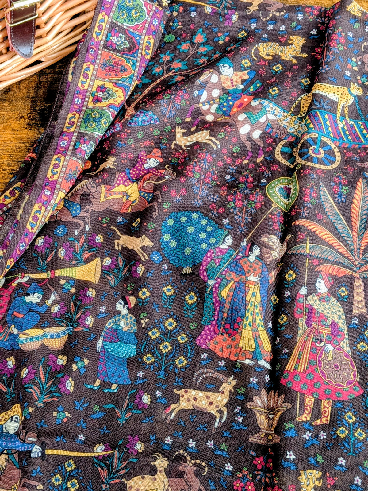 Drake's Mughal Garden Print Wool-Silk Scarf Brown Purple - image 7