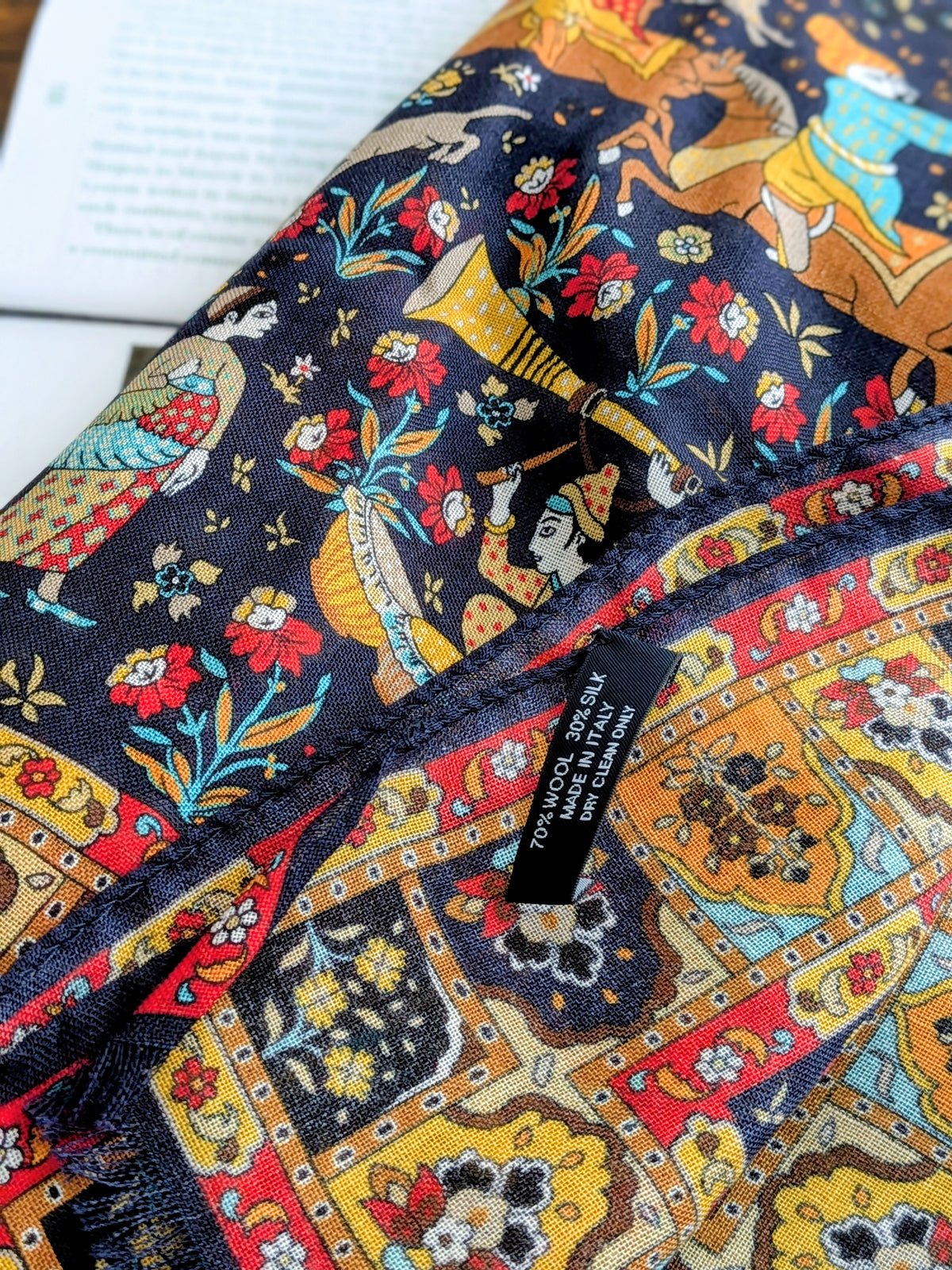 Drake's Mughal Garden Print Wool-Silk Scarf Navy - image 2
