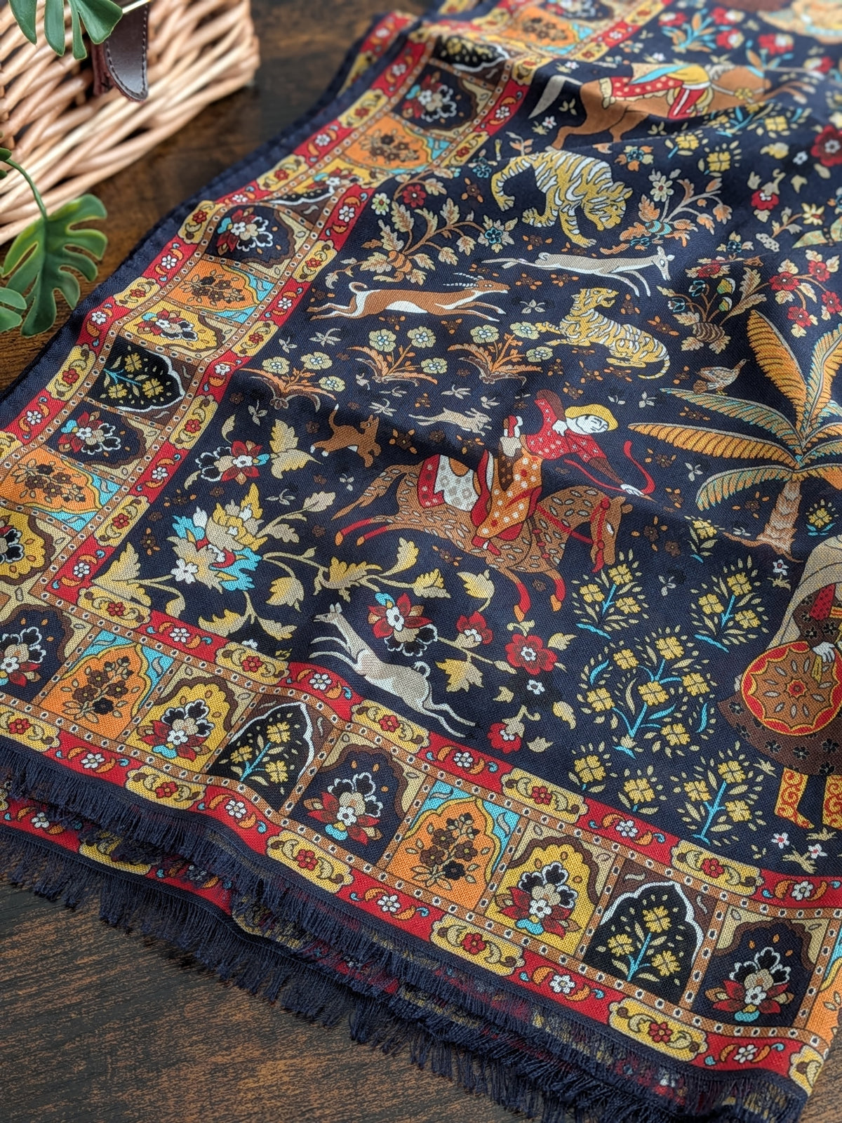 Drake's Mughal Garden Print Wool-Silk Scarf Navy - image 4