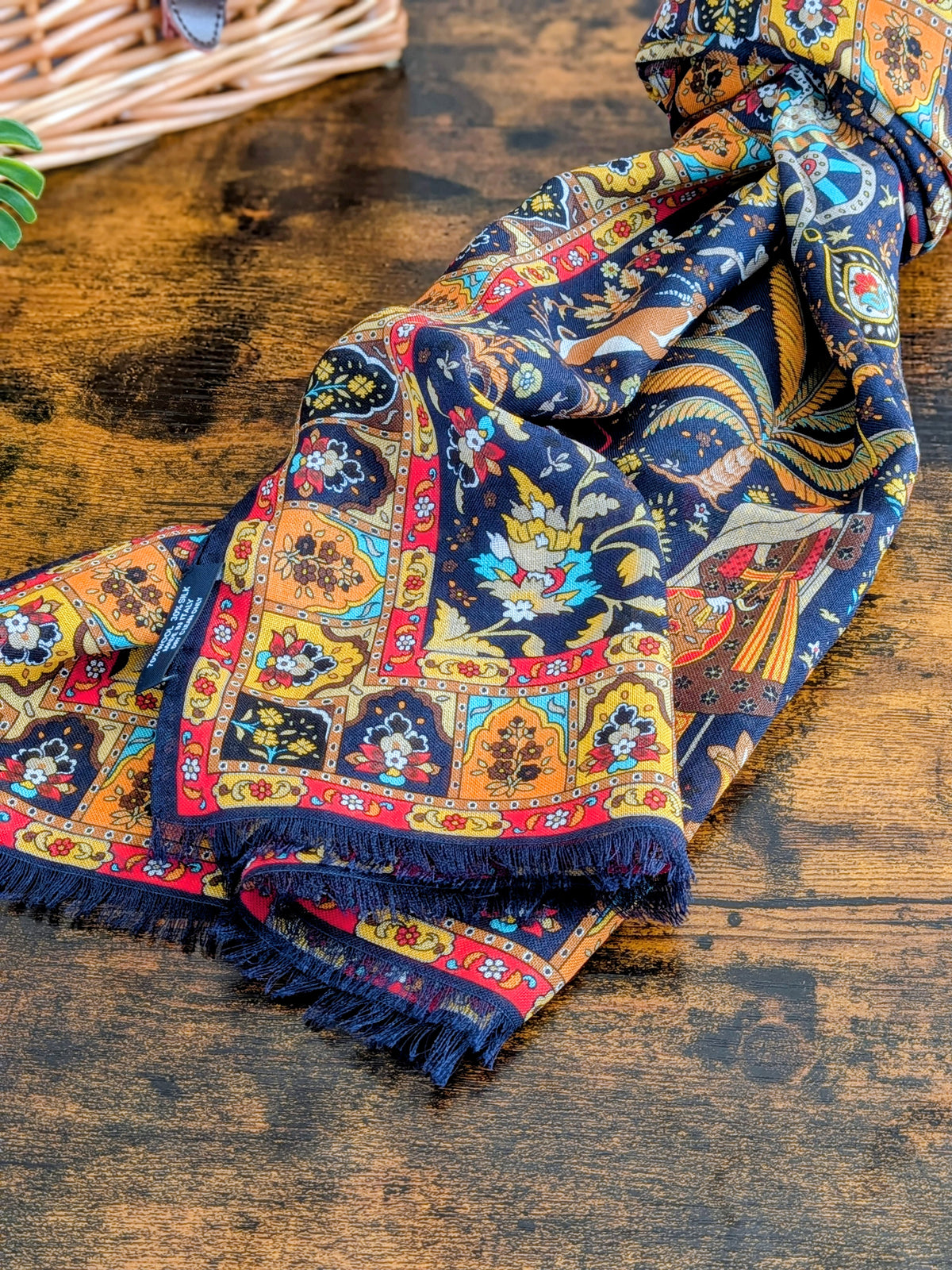 Drake's Mughal Garden Print Wool-Silk Scarf Navy - image 5