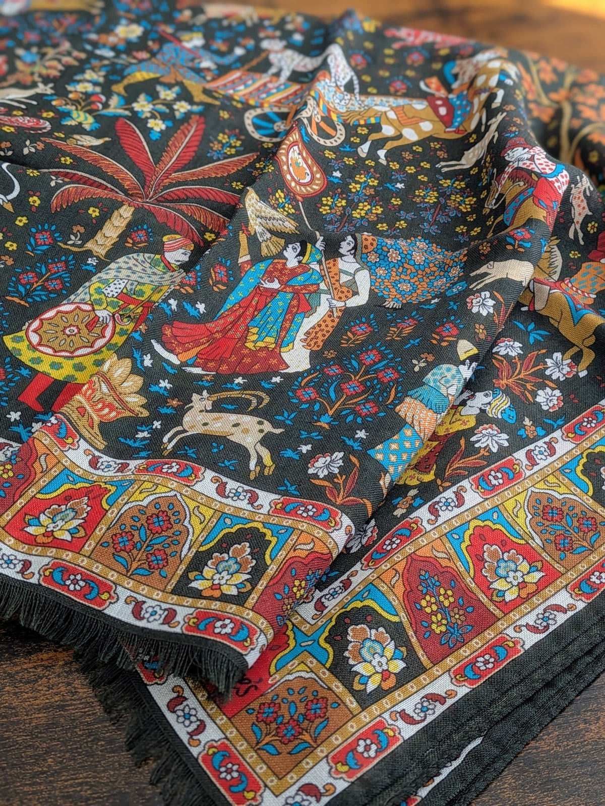 Drake's Mughal Garden Print Wool-Silk Scarf Olive - image 2