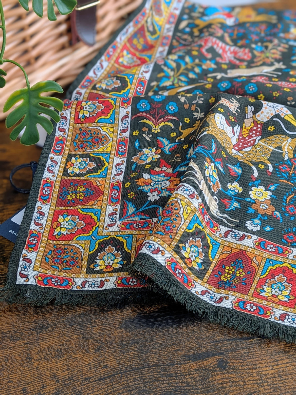 Drake's Mughal Garden Print Wool-Silk Scarf Olive - image 5