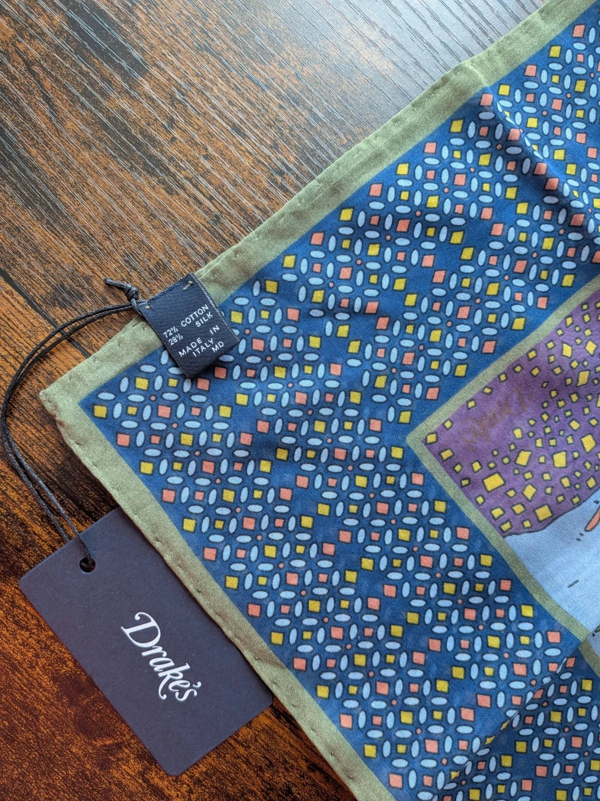 Drake's mughal tribe graphic pattern wool silk blend bandana detail view 4