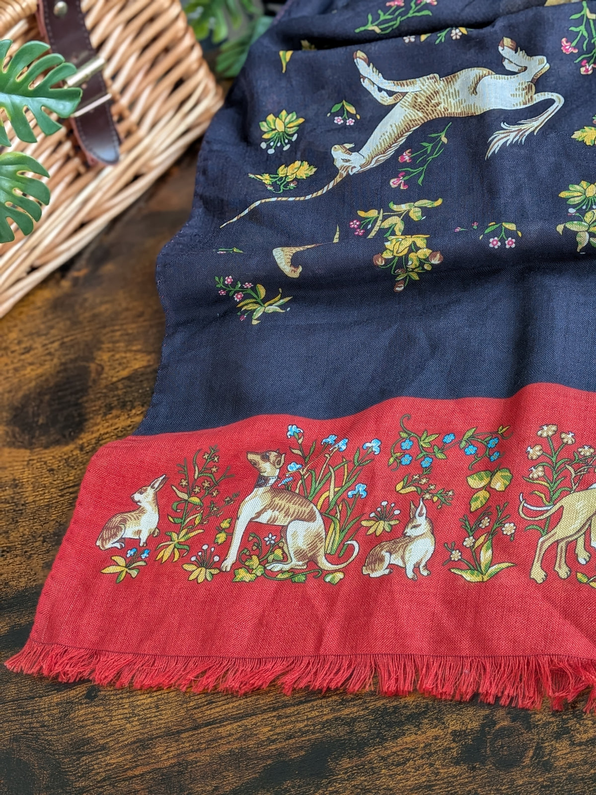 Drake's Navy and Red Unicorn Print Tubular Wool Silk Scarf - image 3