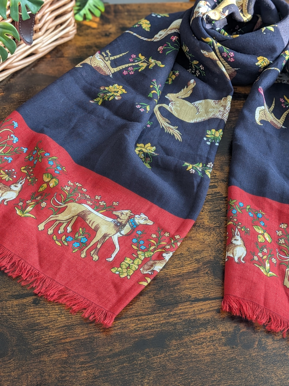 Drake's Navy and Red Unicorn Print Tubular Wool Silk Scarf - image 4