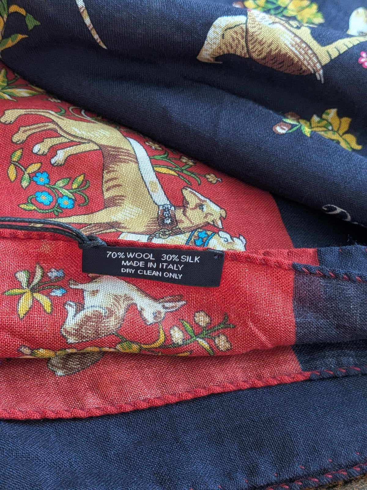 Drake's Navy and Red Unicorn Print Tubular Wool Silk Scarf - image 6