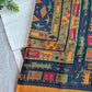 Drake's navy and yellow navajo print wool silk scarf detail view 2