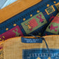 Drake's navy and yellow navajo print wool silk scarf detail view 4