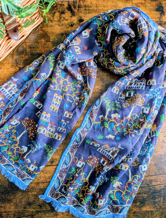 Drake's Navy Antique Village Printed Scarf - image 1