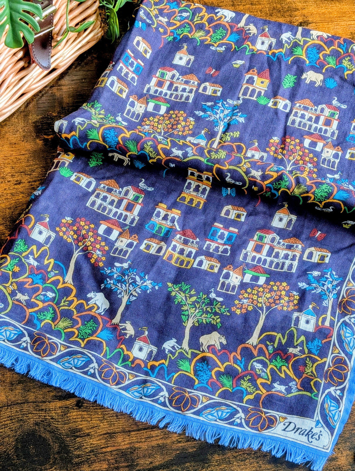 Drake's Navy Antique Village Printed Scarf - image 5
