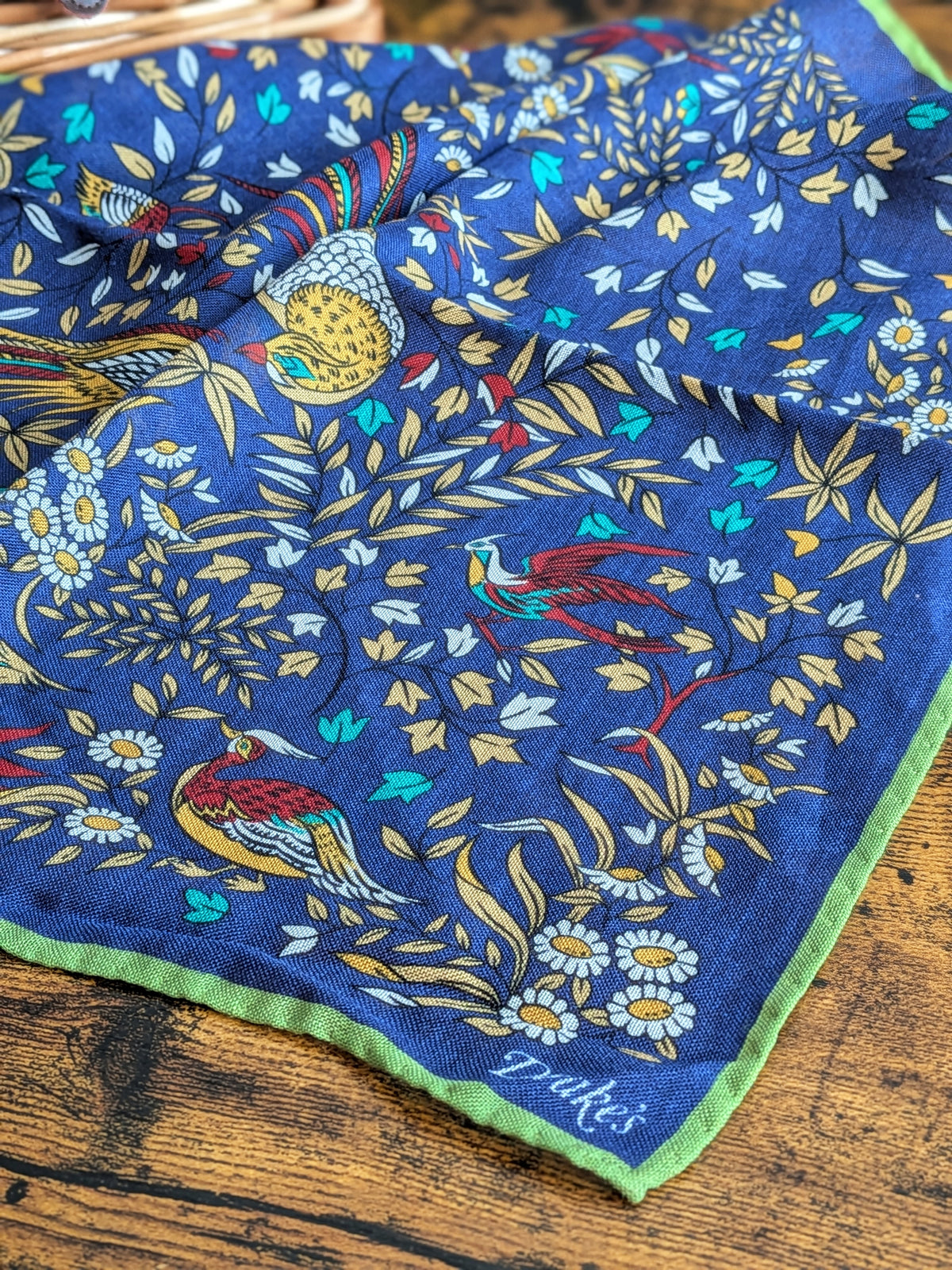 Drake's Navy Birds of Paradise Print Wool-Silk Pocket Square - image 1
