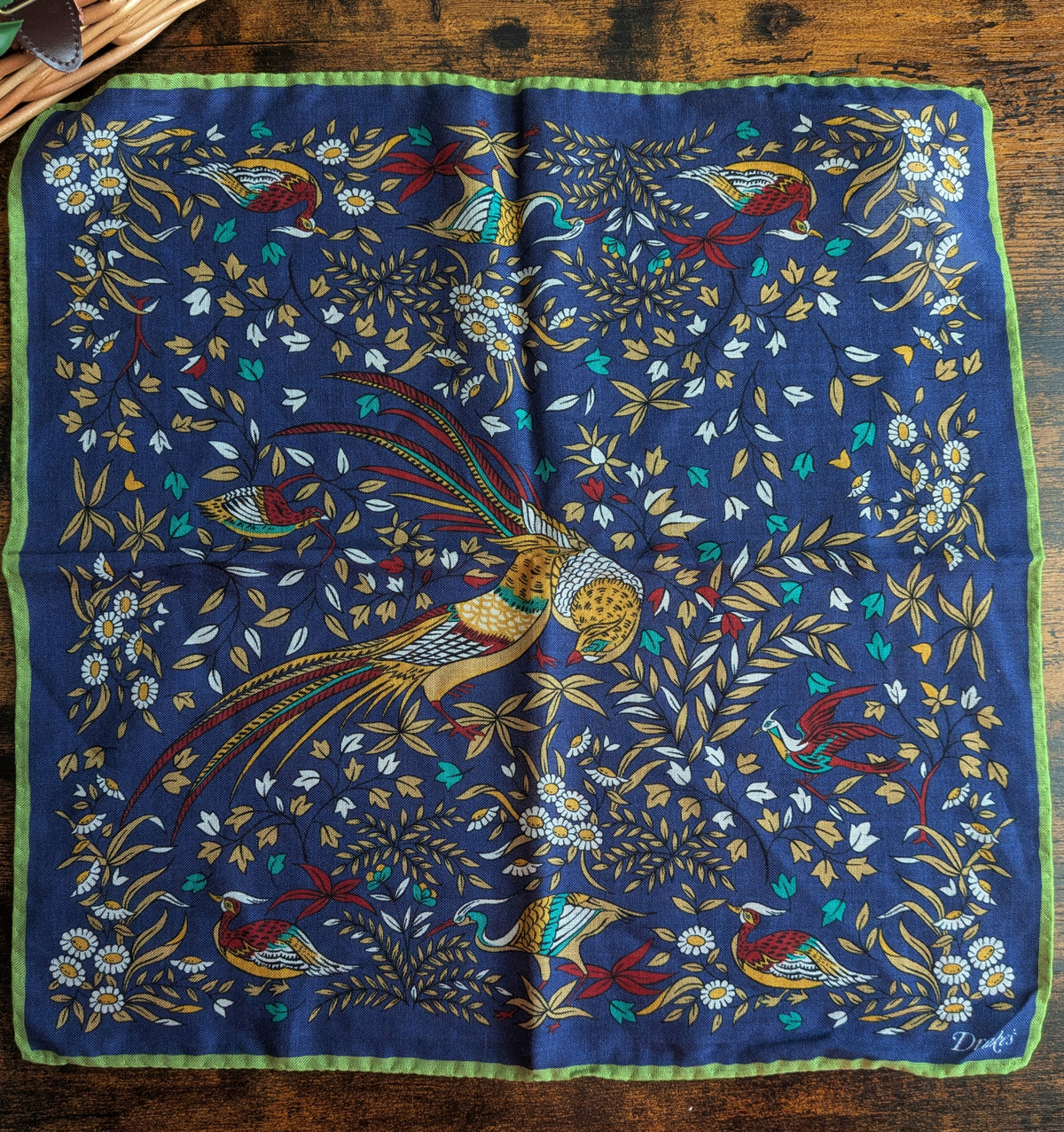 Drake's Navy Birds of Paradise Print Wool-Silk Pocket Square - image 2