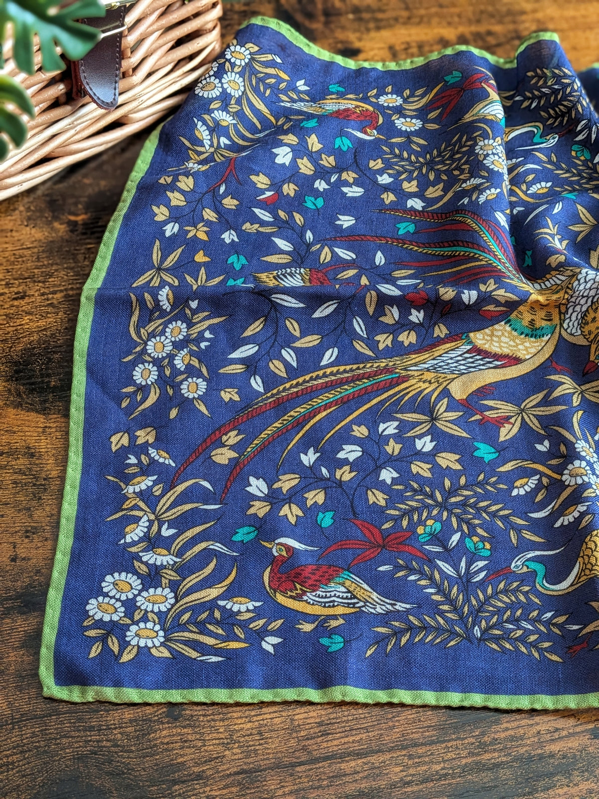 Drake's Navy Birds of Paradise Print Wool-Silk Pocket Square - image 3