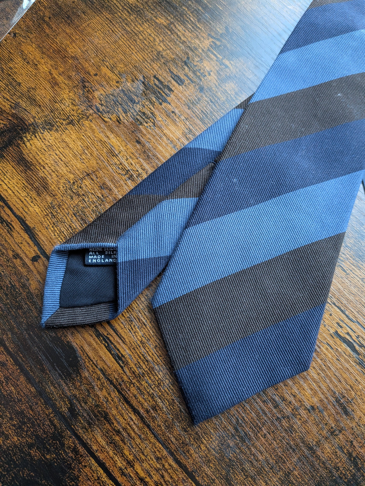 Drake's Navy, Blue and Brown Striped Handmade Silk Tie - image 3