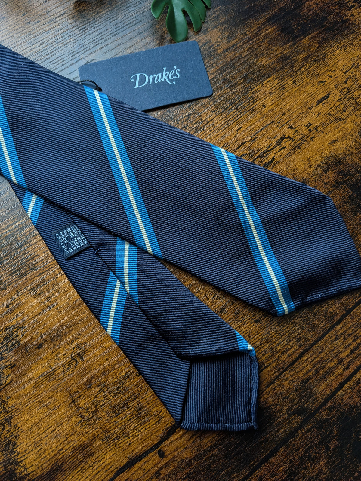 Drake's Navy, Blue and White Repp Silk Tie - image 2