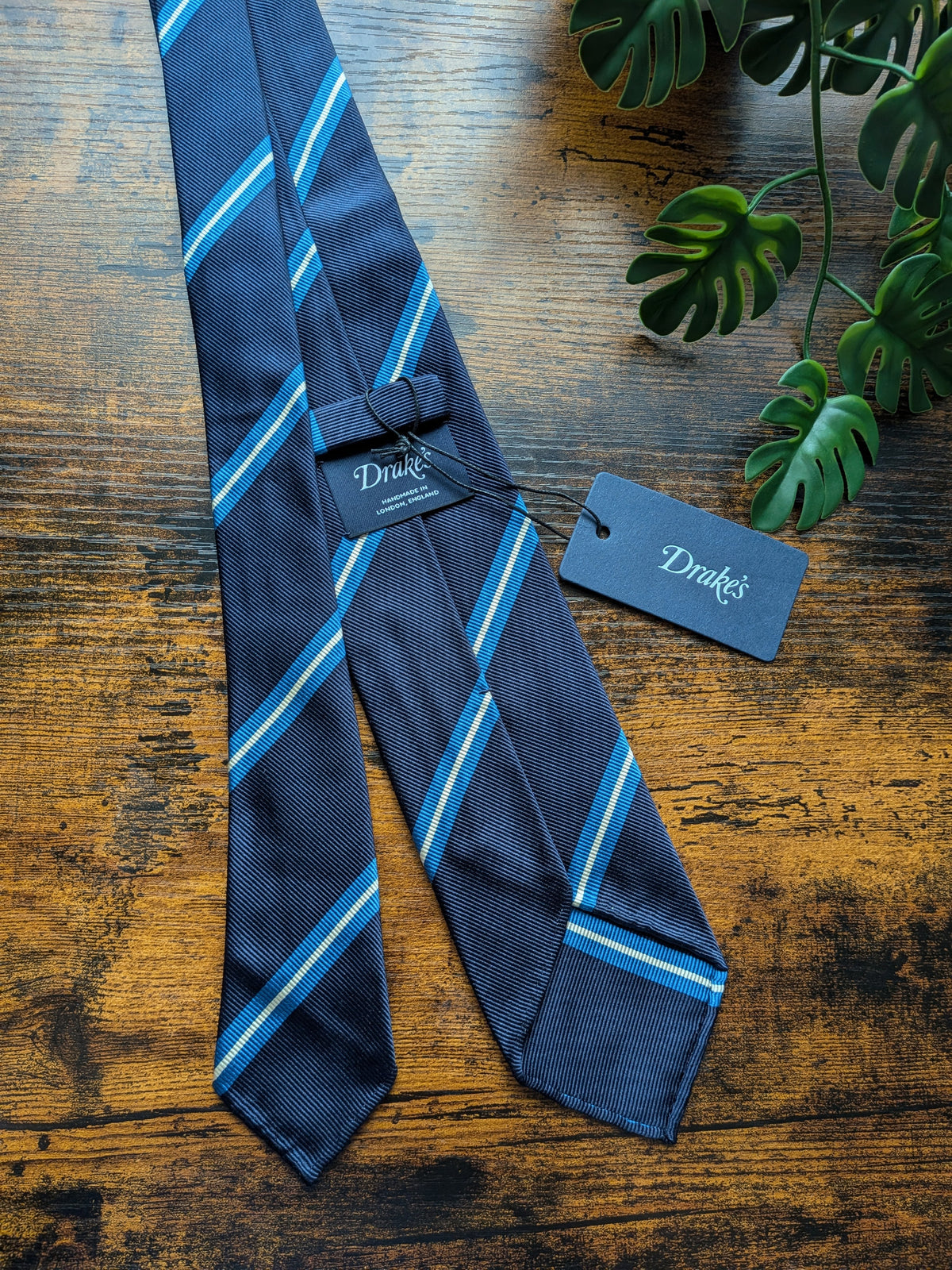 Drake's Navy, Blue and White Repp Silk Tie - image 3