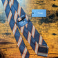 Drake's navy brown white handmade striped silk tie detail view 3