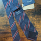 Drake's navy burgundy white handmade striped silk tie detail view 2