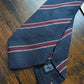 Drake's navy burgundy white handmade striped silk tie detail view 3