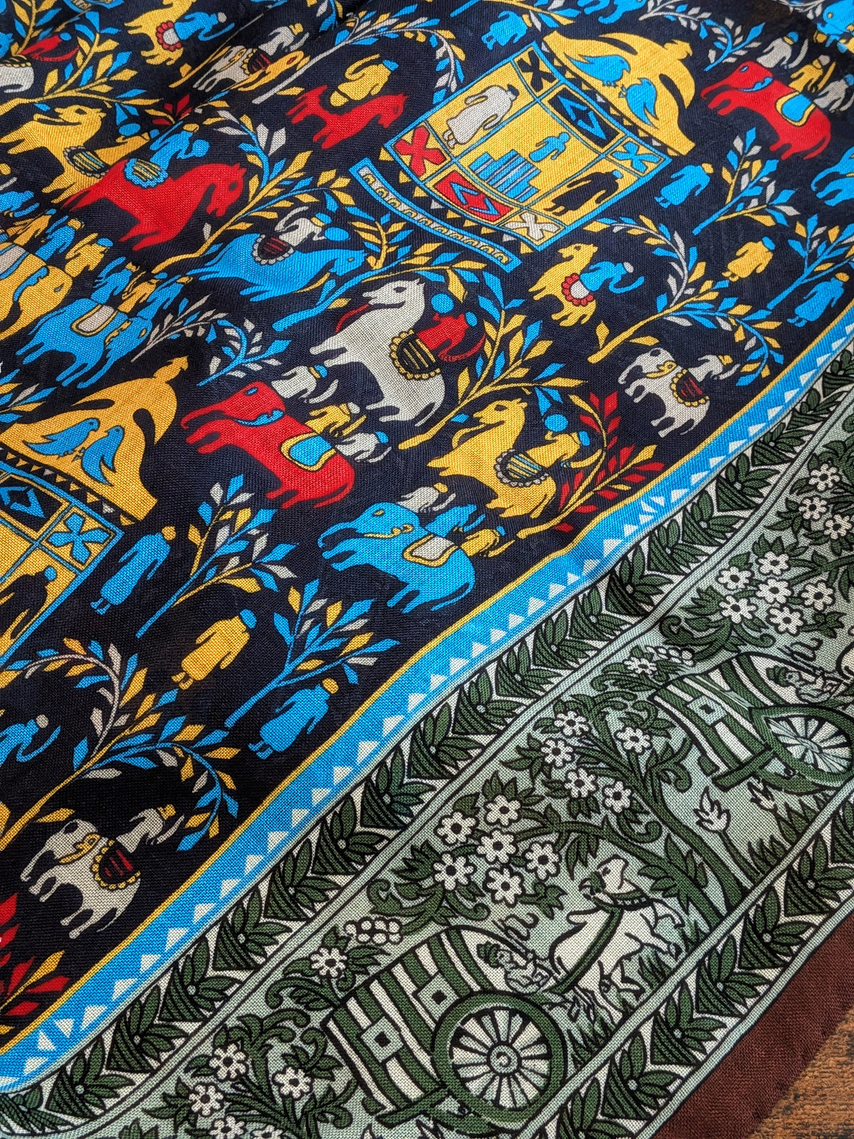 Drake's Navy Elephant Village Print Wool-Silk Scarf - image 4