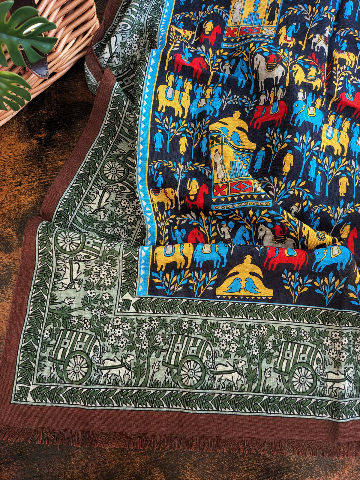 Drake's Navy Elephant Village Print Wool-Silk Scarf - image 5
