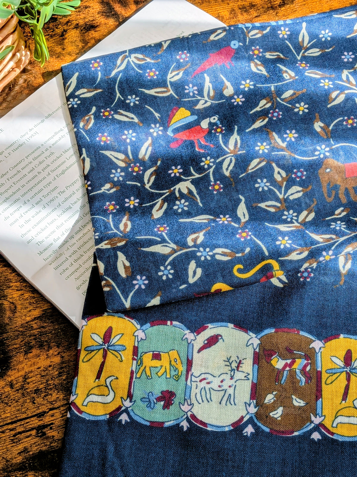 Drake's Navy Elephants and Flowers Print Wool-Silk Scarf - image 2
