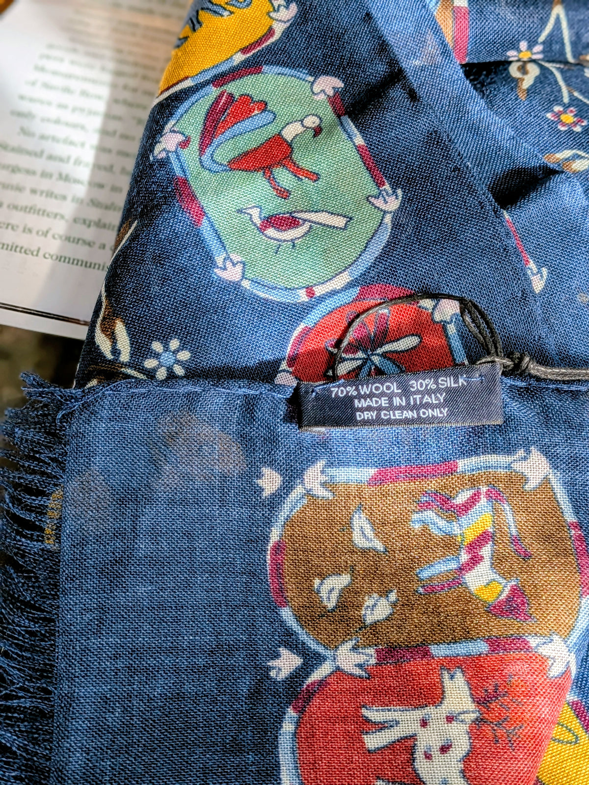 Drake's Navy Elephants and Flowers Print Wool-Silk Scarf - image 5