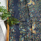 Drake's navy floral birds of paradise print wool-silk scarf detail view 3