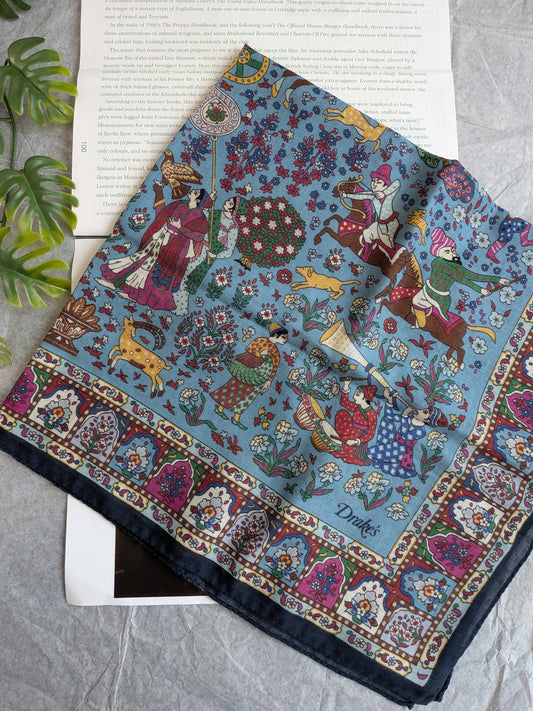 Drake's navy floral mughal print wool silk bandana product image