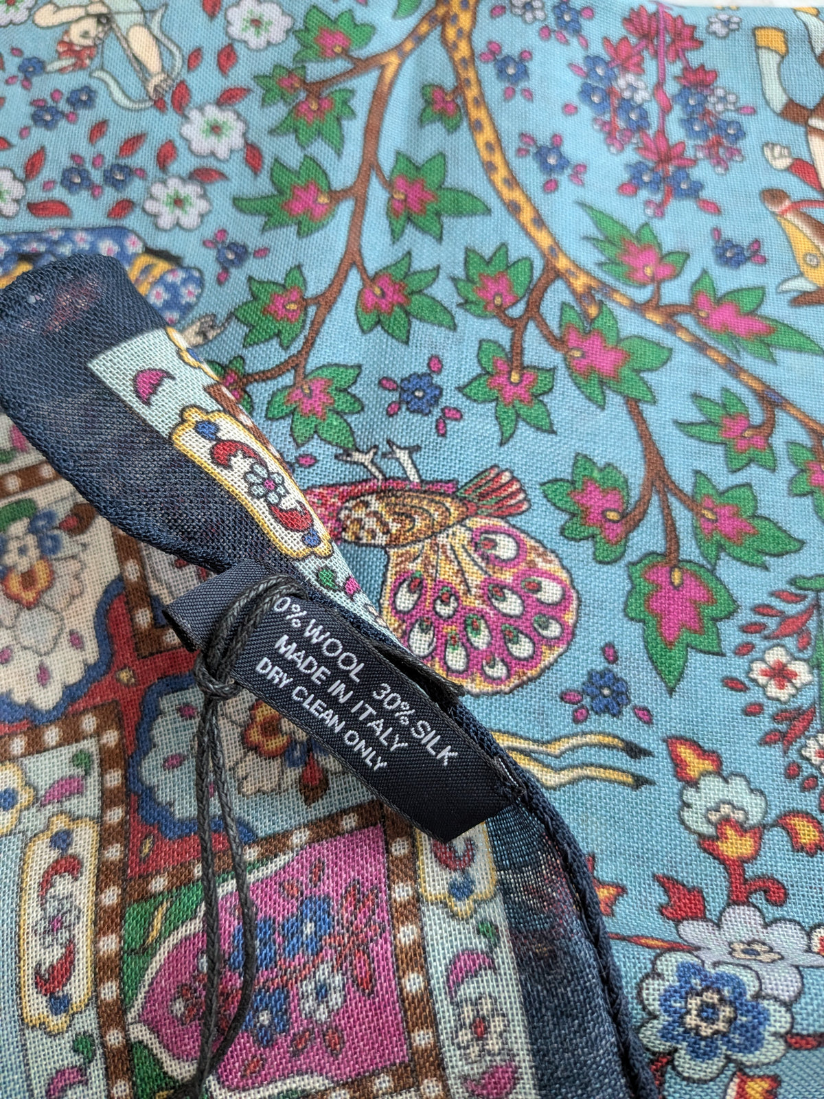 Drake's navy floral mughal print wool silk bandana detail view 3