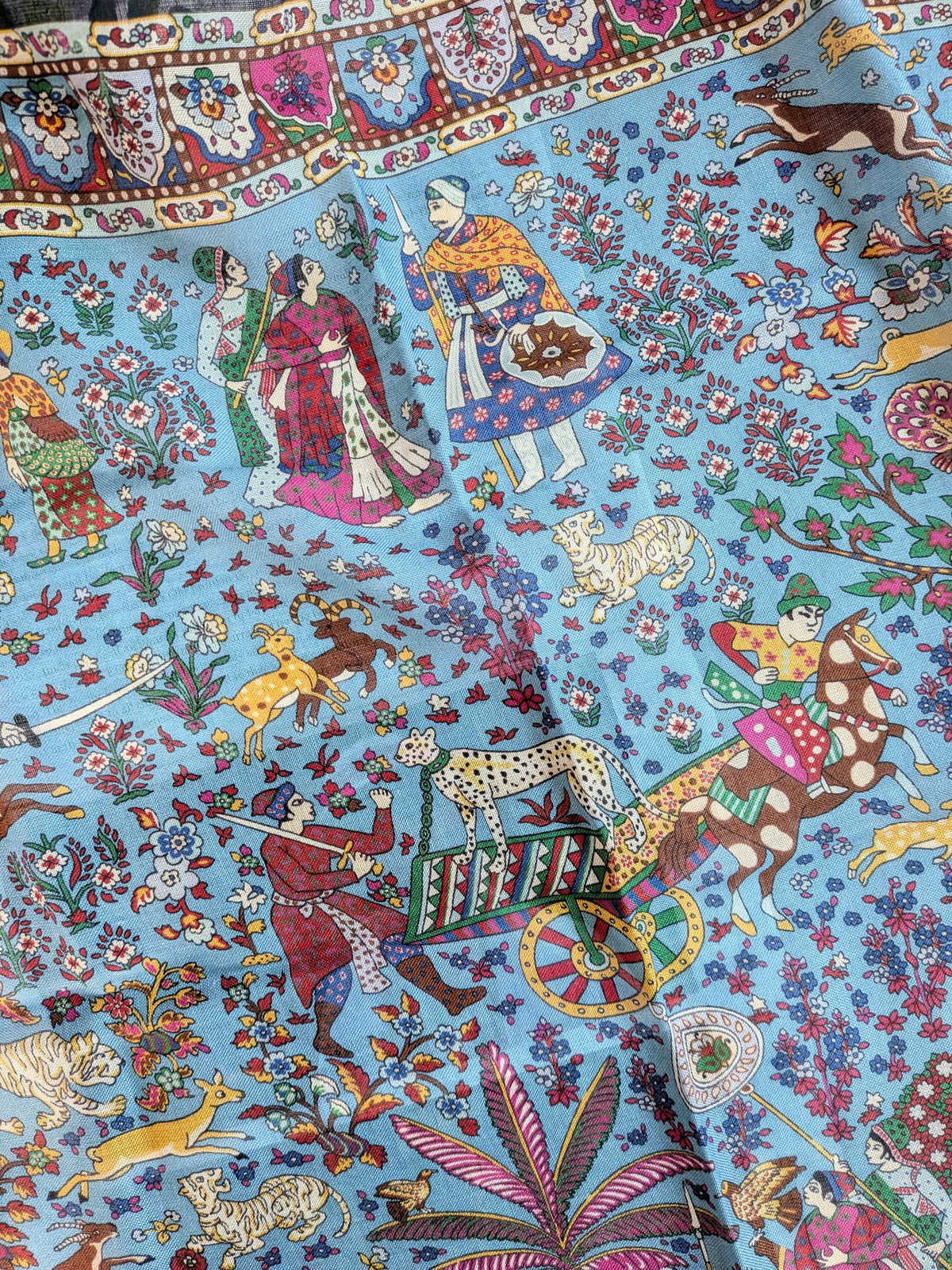 Drake's navy floral mughal print wool silk bandana detail view 5