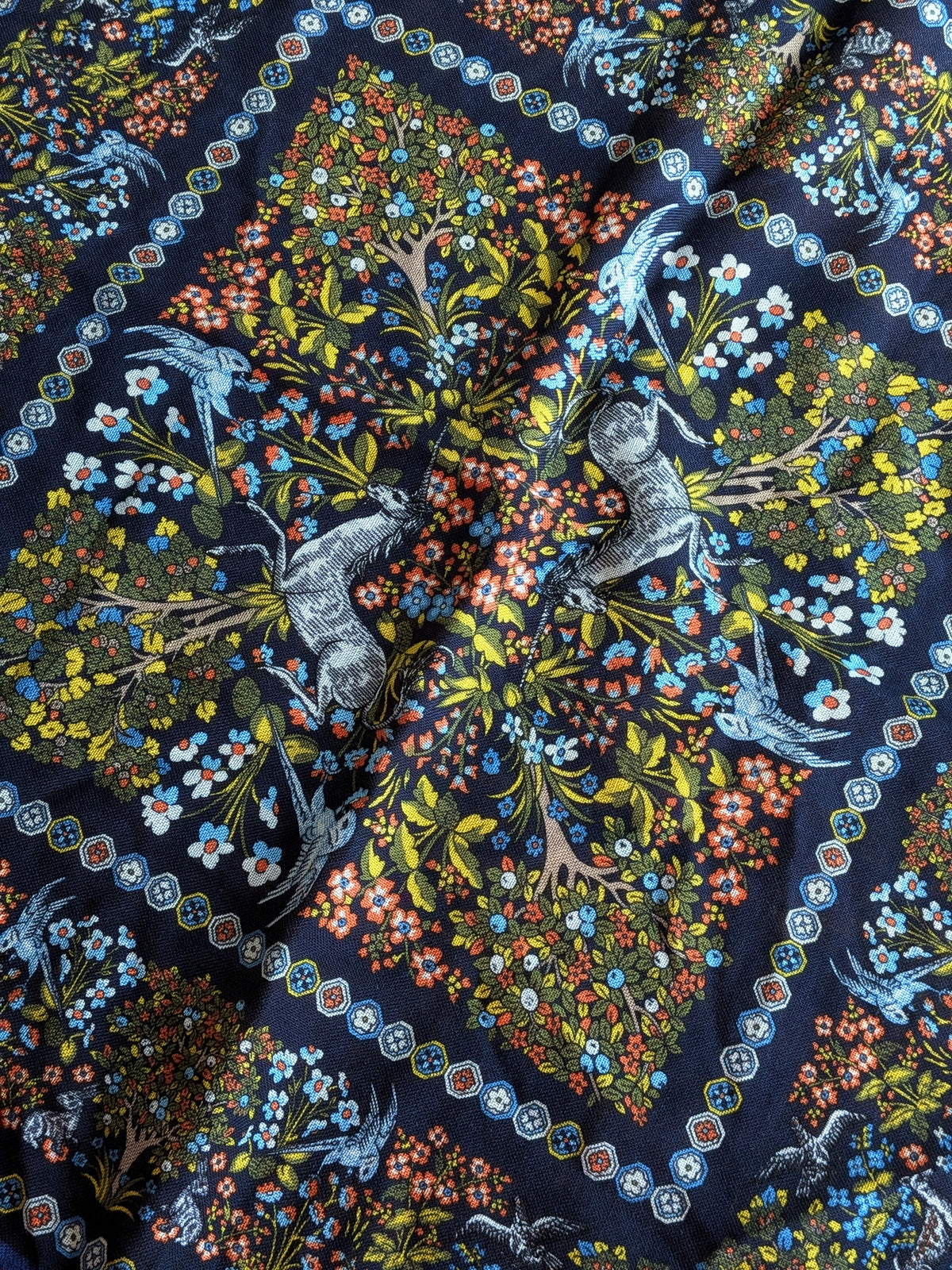 Drake's Navy Floral Unicorn Print Wool-Silk Pocket Square - image 2