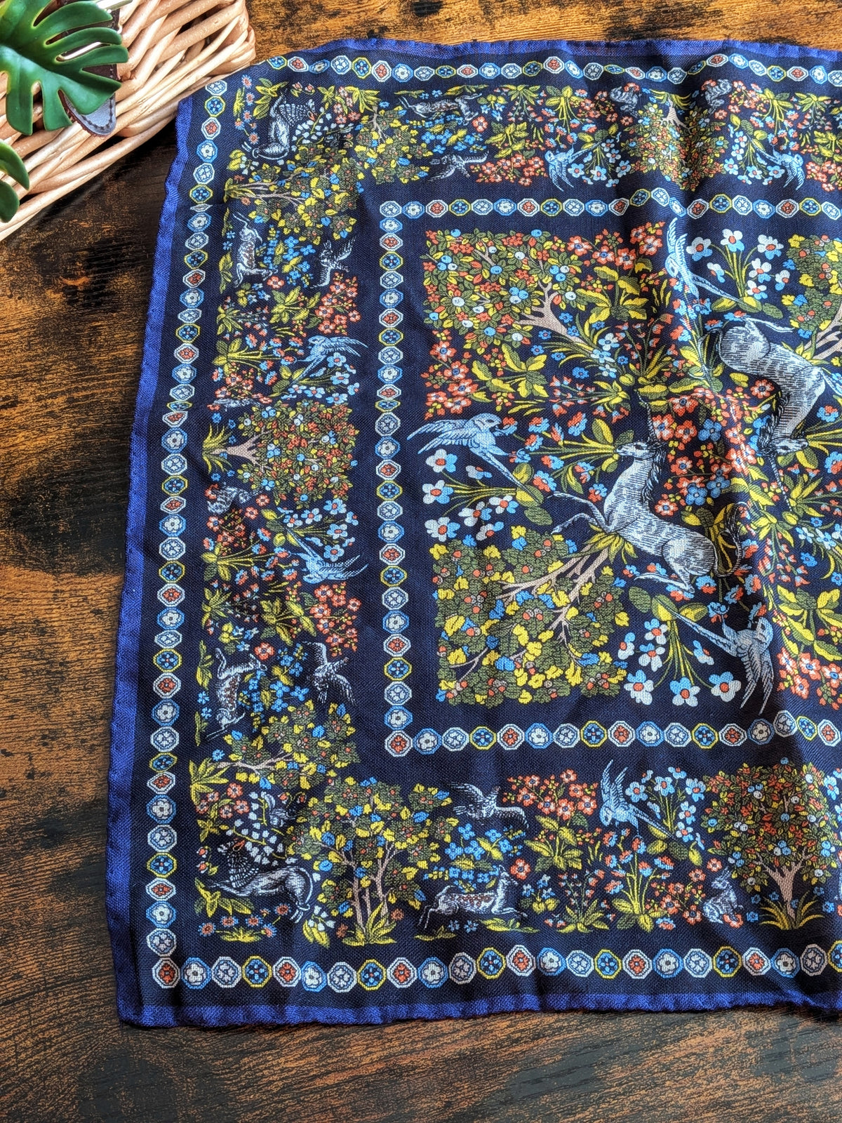 Drake's Navy Floral Unicorn Print Wool-Silk Pocket Square - image 5