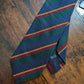 Drake's navy green multicoloured striped handmade silk tie detail view 2