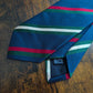 Drake's navy green white multicoloured striped handmade silk tie detail view 2