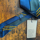 Drake's navy green yellow handmade striped silk tie detail view 2