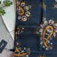 Drake's navy large paisley wool silk print scarf detail view 3