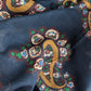Drake's navy large paisley wool silk print scarf detail view 5