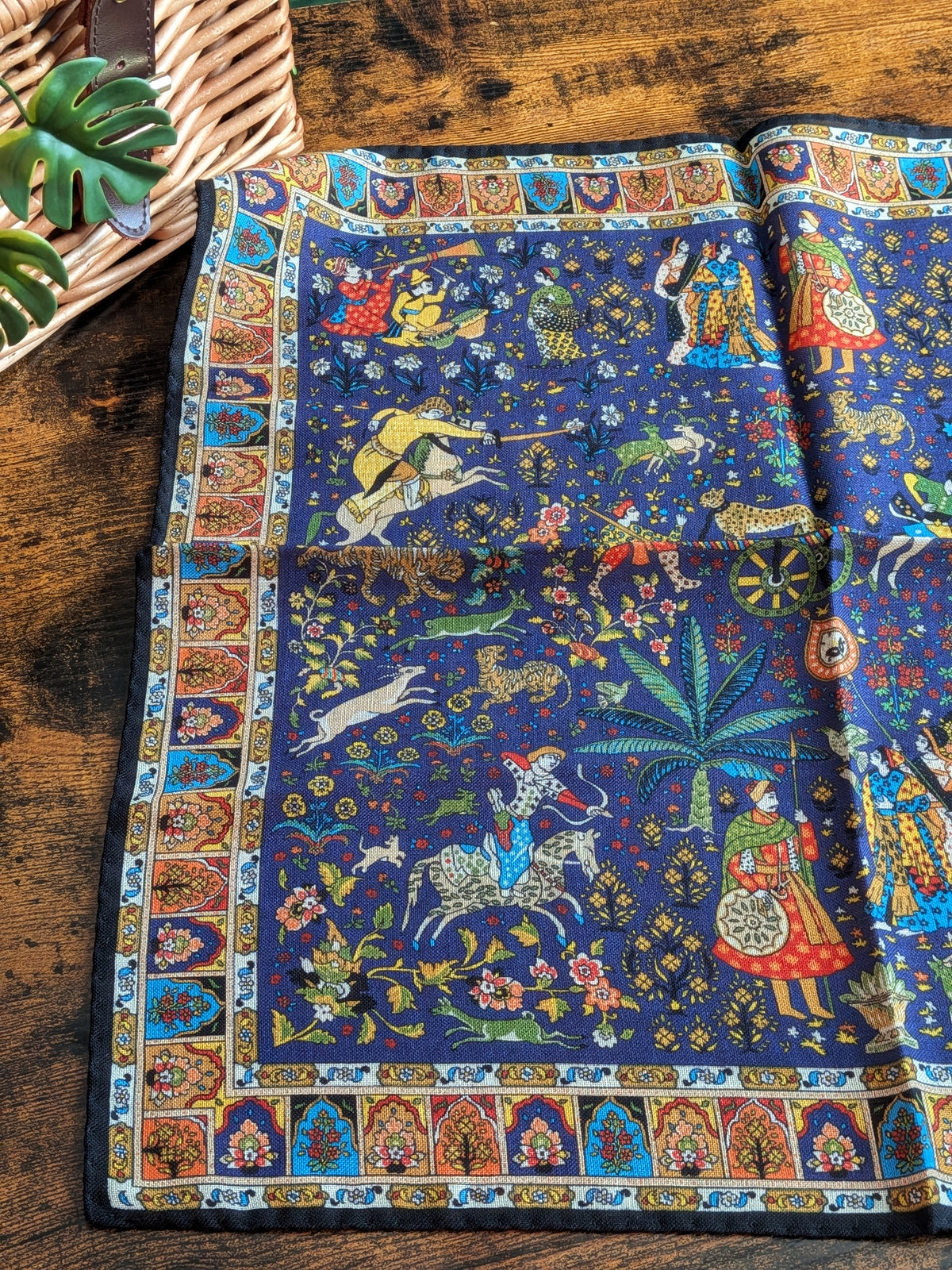 Drake's Navy Mughal Print Wool-Silk Pocket Square - image 2